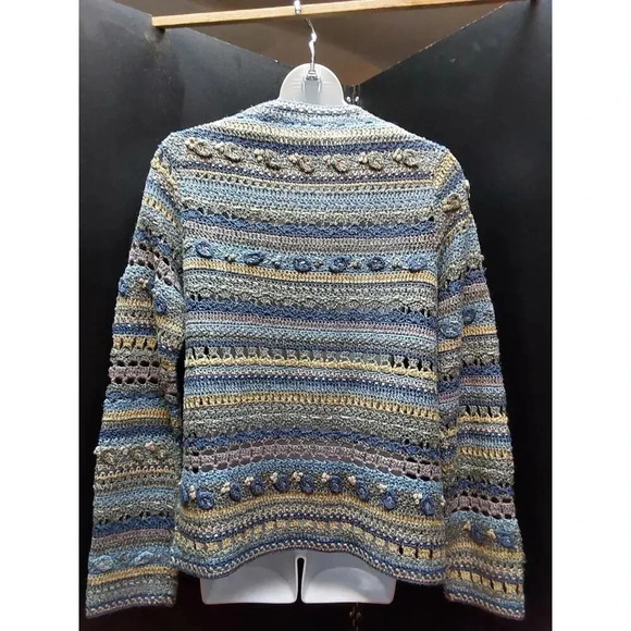 Ladies New Hand Knit Sweater by David Brooks Blues & Whites Winter Summer - Picture 4 of 5